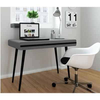 Bureau avec 2 tiroirs en mélaminé gris et noir