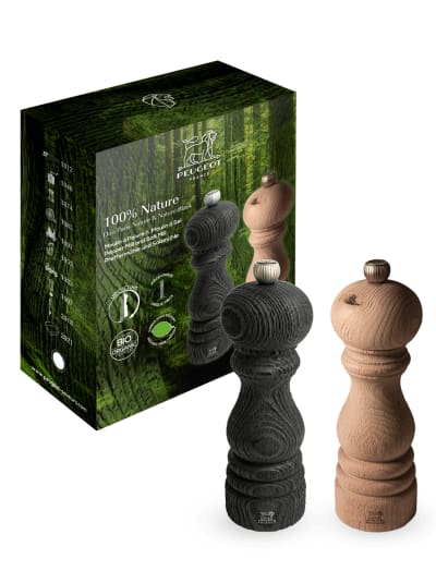 100% nature duo de moulins à poivre et à sel manuels en bois