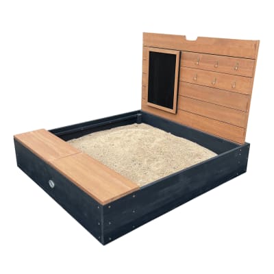 Bac à sable avec banc, rangement & couvercle, en bois fsc, anthracite