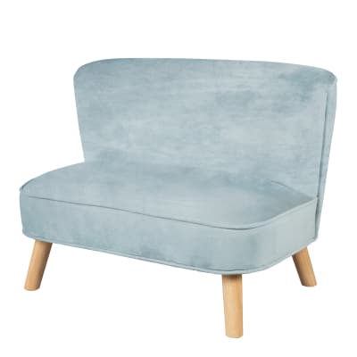 Canapé enfant scandinave en velours bleu avec pieds bois