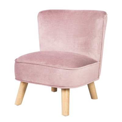 Fauteuil enfant scandinave en velours rose avec pieds bois