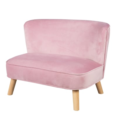 Canapé enfant scandinave en velours rose avec pieds bois