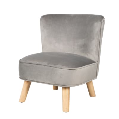 Fauteuil enfant scandinave en velours gris avec pieds bois
