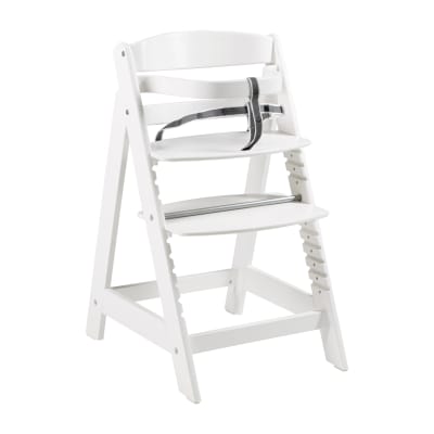 Chaise haute bébé évolutive en bois blanc
