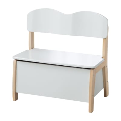 Banc coffre à jouets avec dossier en bois bicolore blanc