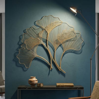 Panneau décoratif 3d en métal doré avec feuilles 79x5x68 cm