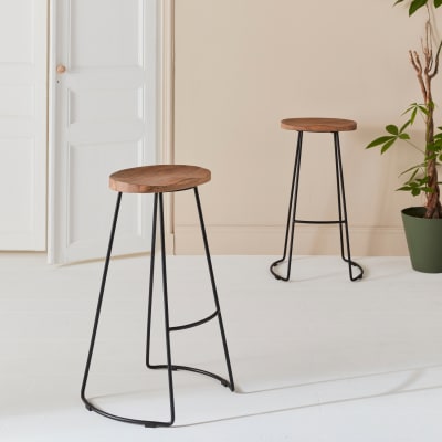 Lot de 2 tabourets de bar manguier naturel 75cm