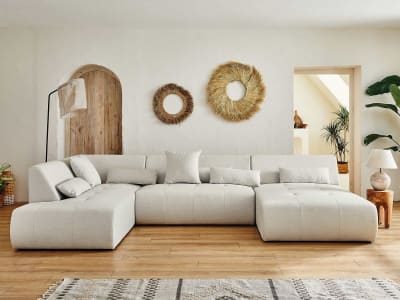 Canapé panoramique 7 places en tissu beige