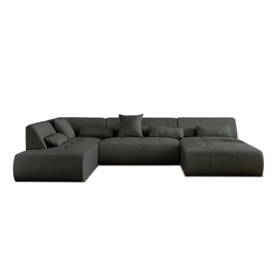 Canapé panoramique d'angle gauche 7 places   en tissu  gris foncé