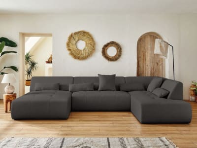 Canapé panoramique d'angle droit 7 places   en tissu  gris foncé