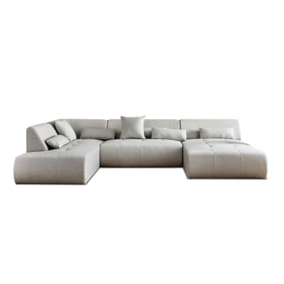 Canapé panoramique d'angle gauche 7 places   en tissu  gris clair