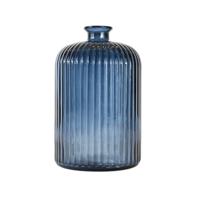 Vase en verre recyclé strié  bleu nuit 23 cm