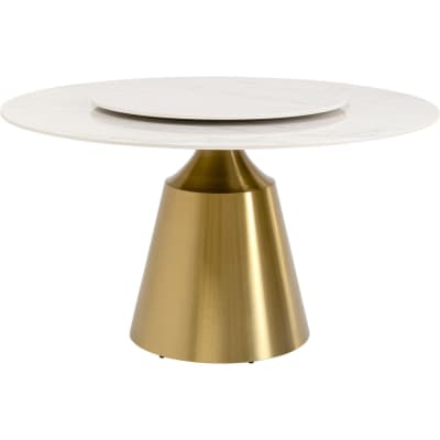 Table à manger 6 personnes ronde en marbre et acier doré d135
