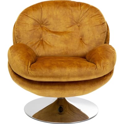 Fauteuil pivotant en velours ocre et acier chromé