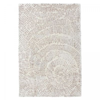 Tapis salon tufté main en laine haute qualité motif fleur écru 160x230