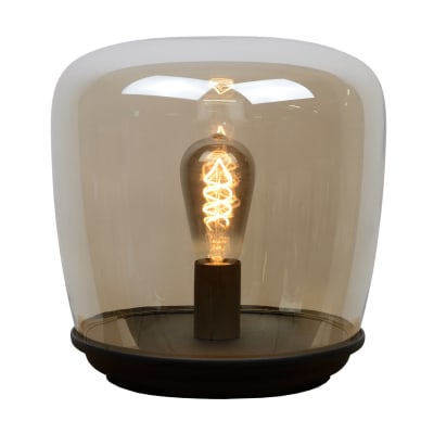 Lampe de table, métal & verre fumé, hauteur 30 cm