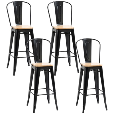 Lot de 4 tabourets de bar industriel avec dossier repose-pied