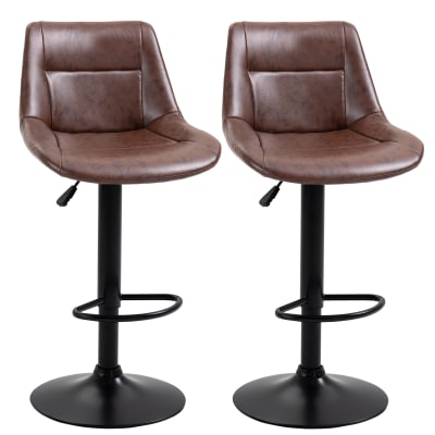 Lot de 2 tabourets de bar vintage réglable pivotant marron vieilli