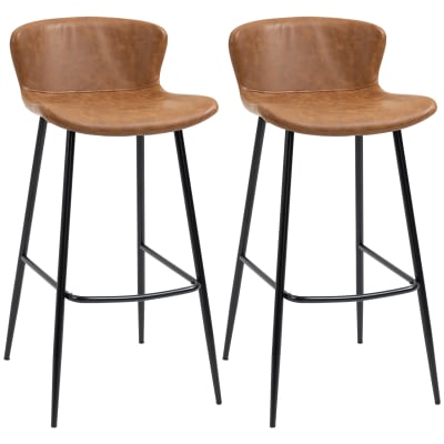 Lot de 2 tabourets de bar design vintage - repose-pied - noir marron