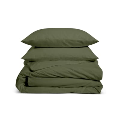 Parure de lit 1 personne coton percale kaki 140x200cm