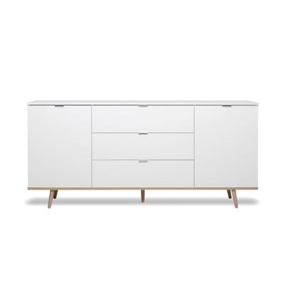 Buffet bas 2 portes 3 tiroirs L180 cm - Blanc
