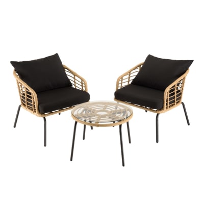 Ensemble de 2 fauteuils rotin synthétique et table basse ronde