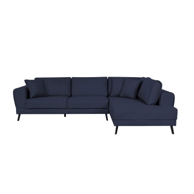 Canapé d'angle droit convertible 2 coffres en tissu - bleu foncé
