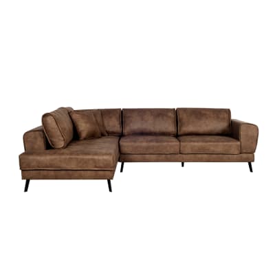 Canapé d'angle gauche convertible 2 coffres en tissu marron industriel