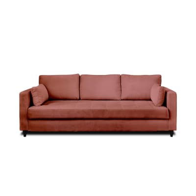 Canapé droit convertible 3 places en velours rose