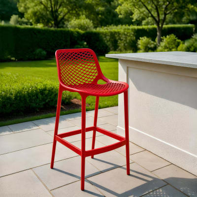 Tabouret de bar d'extérieur avec repose-pieds kunstharz rouge