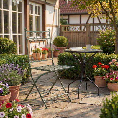 Lot 2 chaises de jardin pliables en metall vert antique
