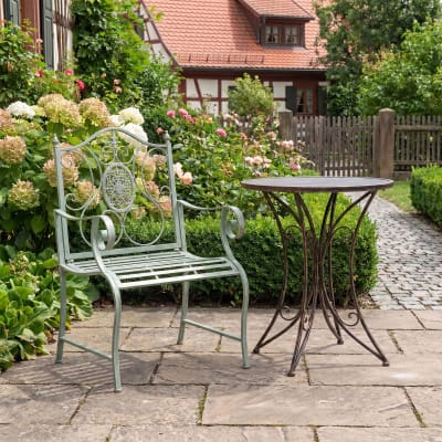 Lot 2 chaises de jardin avec accoudoirs en metall vert antique