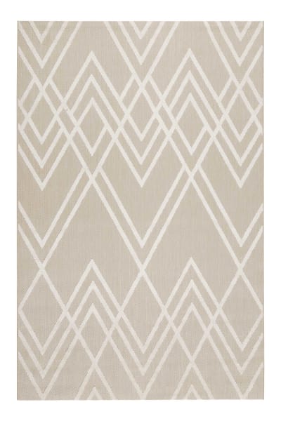 Tapis intérieur/extérieur graphique à relief beige et blanc 133x200