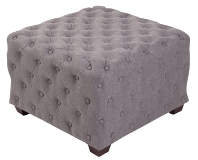 Tabouret bas carré capitonné en tissu Gris