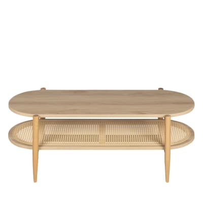 Table basse ovale en bois et cannage - bois clair
