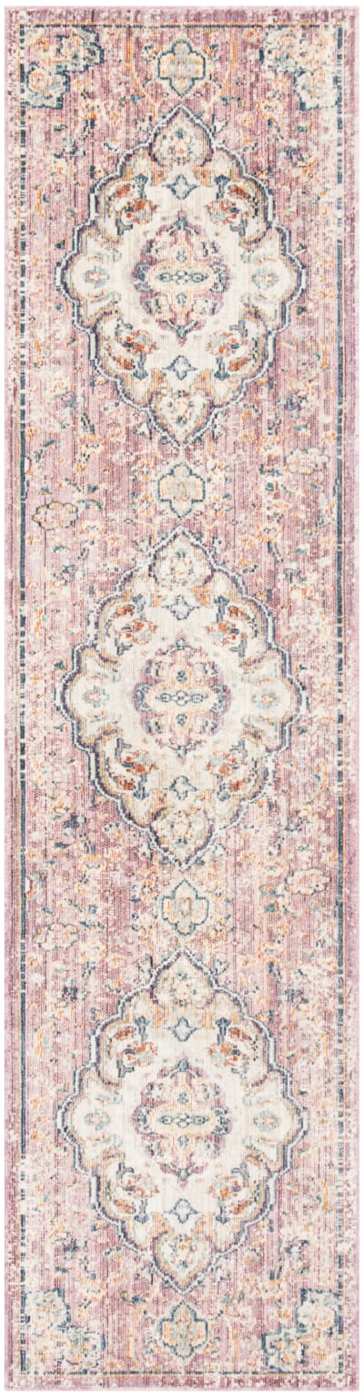 Tapis traditionnel en viscose beige/rose, 69 x 244 cm