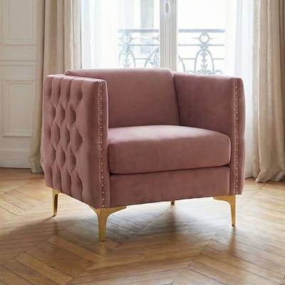 Fauteuil velours rose