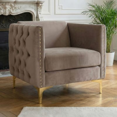 Fauteuil velours taupe