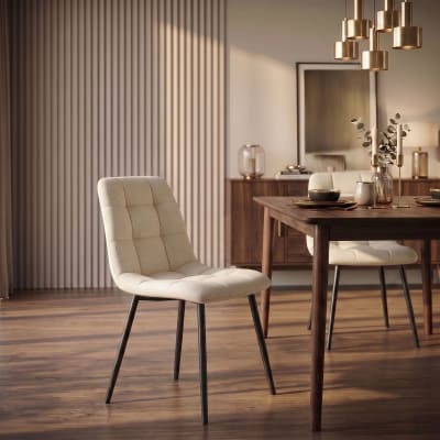 Chaise de salle à manger avec pieds en métal en stoff crème