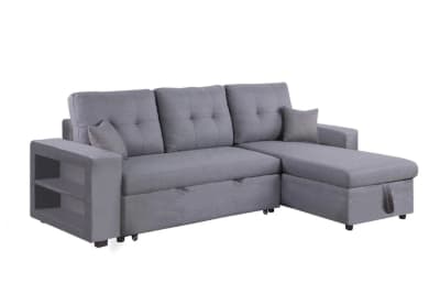 Canapé d'angle droit convertible en tissu gris 4 places