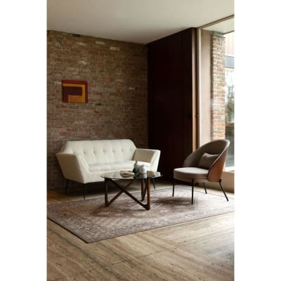 Table basse ronde en bois et verre fumé