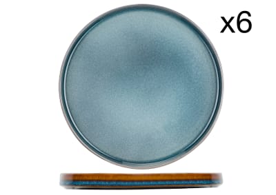 Lot de 6 Assiettes à dessert en Porcelaine, bleu, D22 cm