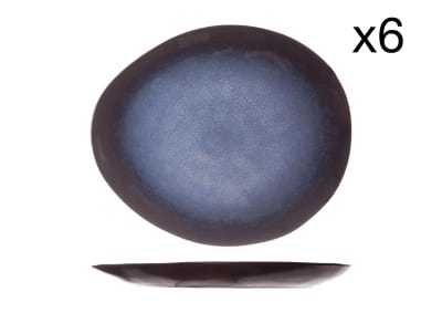 Lot de 6 Assiettes à dessert en Grès, bleu, D20,5 X 17,5 cm