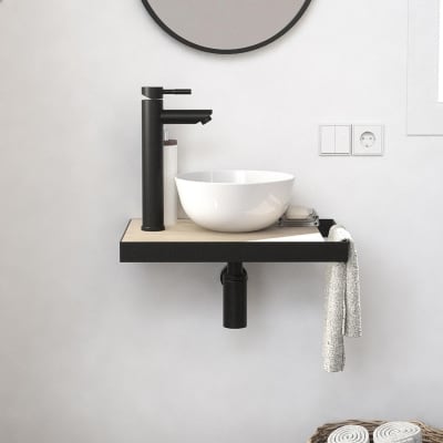 Meuble lave-mains  avec porte serviette, vasque blanche et robinet
