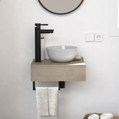 Meuble lave-mains  plan épais vasque blanche + robinet