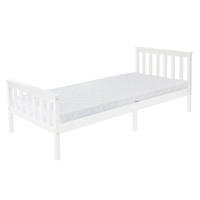 Lit 90x200 cm en pin massif blanc avec sommier tête et matelas H16 cm