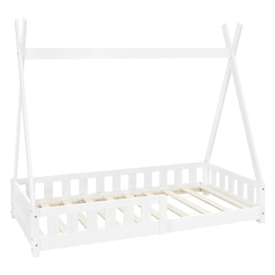 Lit tipi enfant 80x160 cm sommier et barrière inclus bois de pin blanc