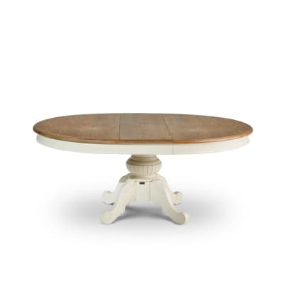 Table ovale en chêne 1 rallonge 6/8 couverts blanc