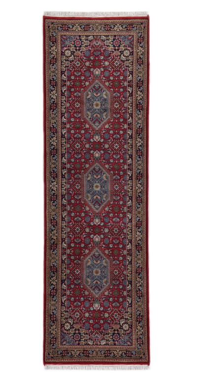 Tapis d'orient classique noué main en laine rouge 080x200 cm