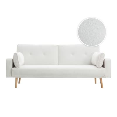 Canapé droit 3 places convertible en tissu bouclette - blanc